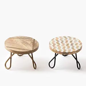 CASADECOR Rhombus Love Maze Filament Plant Stand Small Round Modern Home Decor Side Table for Multi Purpose for Indoor and Outdoor (Set of 2)