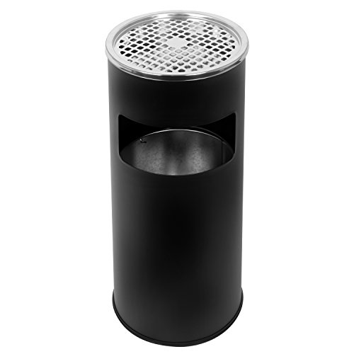 Standaschenbecher mit herausnehmbaren Mülleimer, Standabfallbehälter mit Aschenbecher für draußen, Standascher, 30 Liter in schwarz by Floyen Home