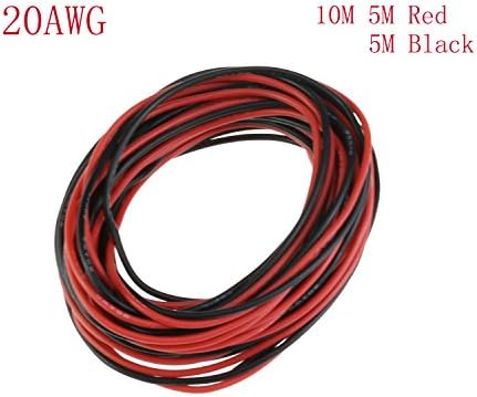YCNK 20 AWG Gauge Silicone Wire 10M Soft and Flexible Copper Electrical Wire High Temperature Resistant (5M Black And 5M Red)