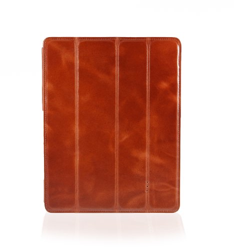 StilGut Couverture Case Version 2  Tasche aus feinstem Leder f  r das neue Apple iPad 3    4  Generation unterst  tzt Smart-Cover Funktion in Cognac