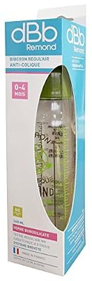 dBb Remond Régul'Air Biberon en Verre avec Tétine NN en Caoutchouc sous Boîte Vert Motif Vintage 240 ml