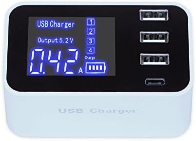 Type C Quick Charger USB Charger Plug, 4-Port USB Charging Stations Multi Desktop Wall Charger travel socket adapter with LCD display for iPhone iPad Samsung Galaxy Camera Apple/Android Phones Tablet PC