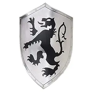 Royal Nautical Unisex Medieval Knight Shield Iron Steel Lion Shied Crusade Viking Armour (Silver, 24 Inches)