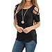 Produktbild Damen Bluse Yesmile Solide Frauen Sexy Kurzarm V Ausschnitt T Shirt Oberteil Sommer Halber Ärmel Bandage Schulterfrei Zurück V Shirt Blumen Cold Shoulder Cut Out Tops (S, Schwarz)