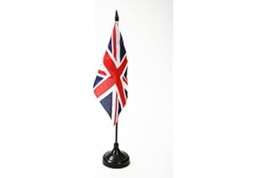 AZ FLAG - United Kingdom Table Flag 4'' x 6'' - British Office Mini Banner 100% Polyester 15 x 10 cm - Mini Desk Flag with 10'' Pole and Black Plastic Base