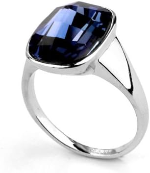 18ct White Gold Finish Ring with Sapphire Swarovski Elements (N)