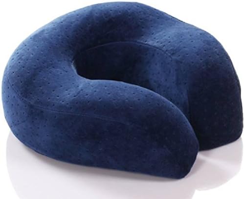 Blue Luxurious Travel Pillow | Premium Soft and Comfortable Memory Foam Cushion | Easy Removable and Washable Velvet Cover | Best Neck Support for AirPlane, Car, Train Travel, Camping, Home