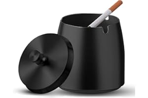 MOLEDA Popielniczka z pokrywką, ze stali nierdzewnej, odporna na wiatr, duża, metalowa, do użytku na zewnątrz, na balkon, do ogrodu, baru (czarna)