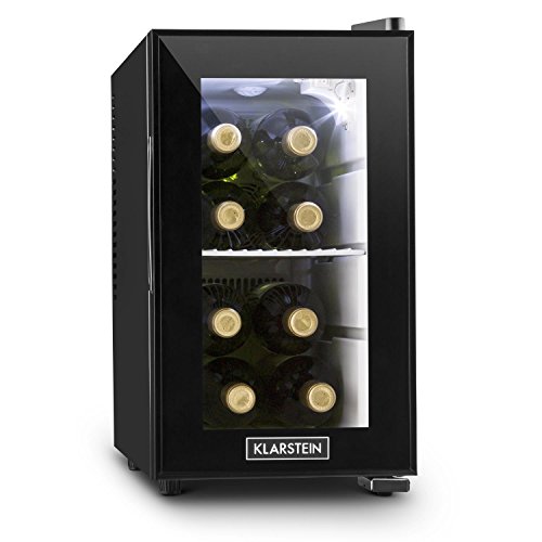 Klarstein Beerlocker S  Mini Khlschrank  Getrnkekhlschrank  21 Liter  doppelt isoliert  1 Metalleinschub  LED-Innenbeleuchtung  freistehend  niedriges Betriebsgerusch  70 Watt  hhenverstellbare Standfe  seitliche Griffmulde  schwarz