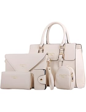 HENGSONG Damen Elegant PU Leder Handtasche Set Taschen Tote Schultertasche Umhängetasche Geldbeutel 5pcs Beutel