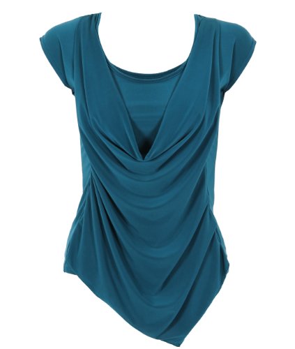 KRISP® Pleated Cowl Neck Low Cut Tie Back Vest Silk Jersey Top Party Evening 3540 (Teal,18)