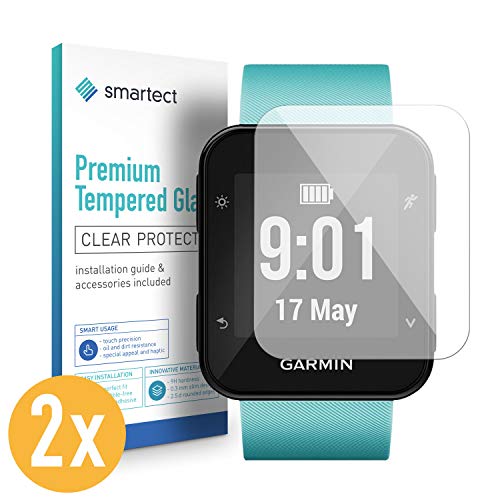 smartect Protection d'Écran en Verre Trempé pour Garmin Forerunner 35 [2 Pièces] - Film Protecteur Ultra-Fin de 0,3mm - Vitre Robuste avec 9H de Dureté et Revêtement Anti-Traces de Doigts