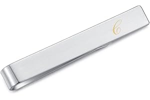 Honey Bear Clip de corbata con letra del alfabeto de acero inoxidable para hombre para regalo de boda de negocios, 5,4 cm, plata cepillada de la A a la Z