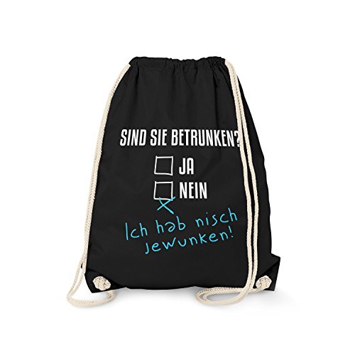 Fashionalarm Turnbeutel - Sind Sie betrunken | Fun Rucksack mit lustigem Motiv zur Vatertag Herrentag Himmelfahrt Party Alkohol Trinken Alkoholtest, Farbe:schwarz