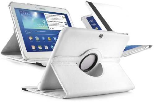 JAMMYLIZARD | Hülle für [ Samsung Galaxy Tab 3 10.1 ] 360 Grad rotierende Ledertasche mit automatischer Schaltfunktion, WEIß