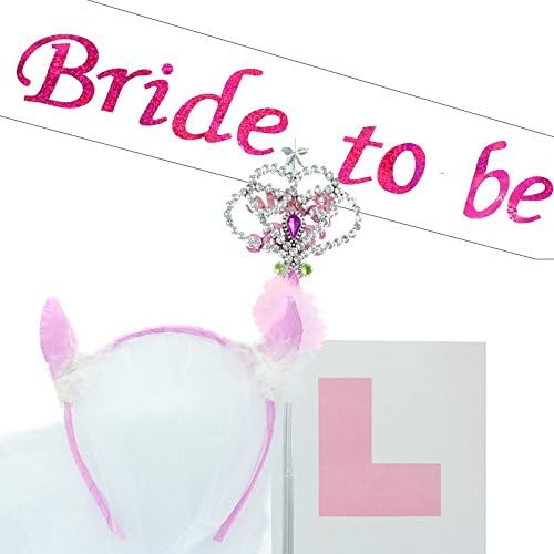 Bride To Be Hen Night 4 Piece Set Includes Flashing Sash, Devil Horns, Fulffy Wand &amp; L Plate