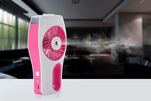 Juboury tragbarer USB Ventilator mit Luftbefeuchter. Super Kühlwirkung für Unterwegs, Zuhause und im Büro (Rosa) - 6