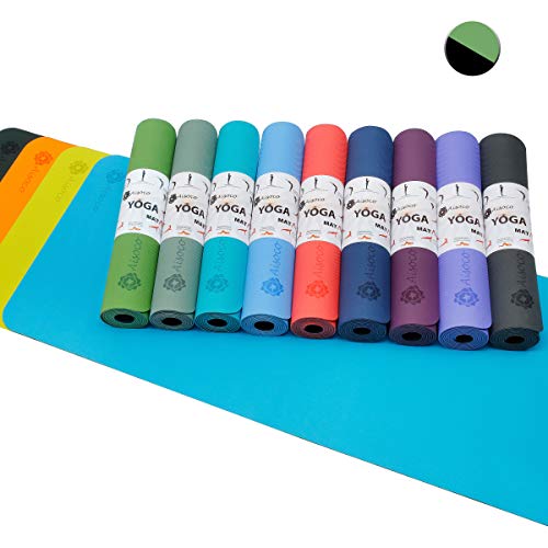 Aisoco Tapis de Yoga Pilates, Combinaison du Caoutchouc Naturel avec TPE, Nouveau et amélioré, antidérapant, Durable, Douce, résistant, 4 mm - Sac Portable