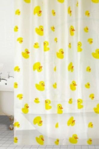Shower Curtain Patterned Fabric Polyester Bathroom Bath 180 x 180 CM With Hooks YELLOW DUCKS