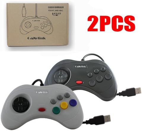 Gamelink 2PCS Retro USB Classic Controller GamePad for Saturn Style PC MAC Black Gra
