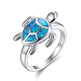 GJJ Schildkröte Ring Weiblicher Opal Ring Tier Meeresschildkröte,Weiß,Nummer 7