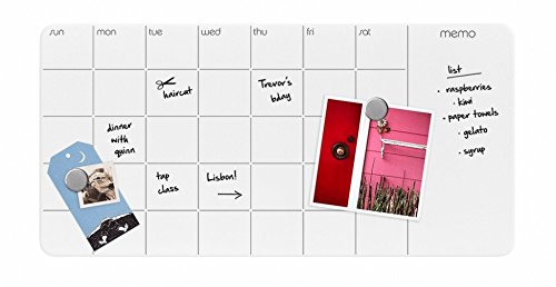 Preisvergleich Produktbild Glas Magnettafel Magnetboard Memoboard - Magnetische Glastafel mit Monatsplaner, abwischbar, weiß - 60 x 30,5cm - inkl. Marker und 2 Magneten - Magnet Tafel, Magnetpinnwand, Whiteboard