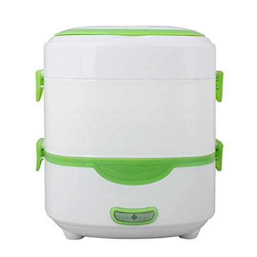 Yellow Fiambrera Electrica para Coche Termo Comida con Dos Compartimentos y Cuchara Bandeja Extraíble de Acero Inoxidable Portátil