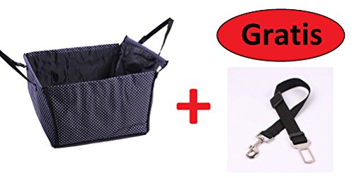 Preisvergleich Produktbild Hundebox faltbar 60x50x35 cm + Sicherheitsgurt / Hunde-Autositz hält Sitz sauber / Autoschondecke passend für Rückbank / Hundetransport im Auto blau gepunktet by AGIA TEX Germany