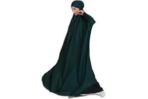 BRONG Damen Kleid Muslimisches Einteiliges Gebetskleid Abaya Muslim Damen Jilbab Frauen Kleid Musselin Damen Dubai Türkei Robe Gebet Jilbab Ganzkörper Maxi Kleid mit Hijab
