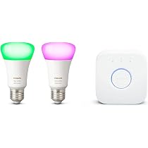 Philips Hue White & Color Ambiance Starter Set – 2x E27 Lampen + Bridge + 2m Lightstrip, Smarte Beleuchtung