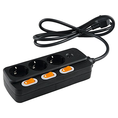 Preisvergleich Produktbild Heitronic Tischsteckdose, abschaltbar, schwarz, Kabel 150cm, mit Kindersicherung, 3-fach