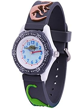 WOLFTEETH Analoge Grundschule Kleinkind Armbanduhr mit zweiter Hand 3D Dinosaurier Gurt Weißes Zifferblatt Wasserresistente...