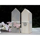 Shabby Chic Holzhäuser Weiß Grau mit Keramik-Deko