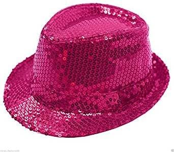 LED Flashing Trilby Hats Hip-hop Dance Cap for Stage Show Jazz (dark pink)
