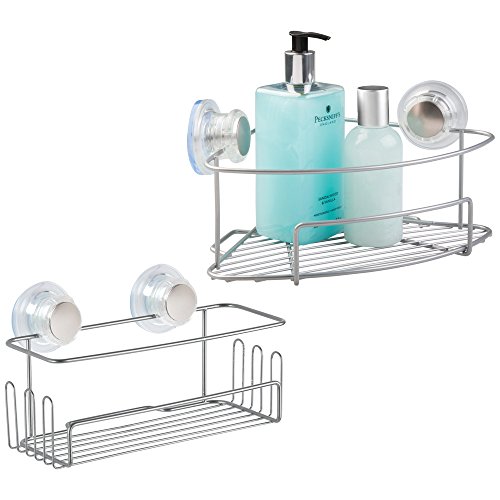 InterDesign 28275EU Turn-N-Lock Dusch-Caddykorb mit Saugnapf für Shampoo/Conditioner/Seife/Rasierer, Klein, silber - 6