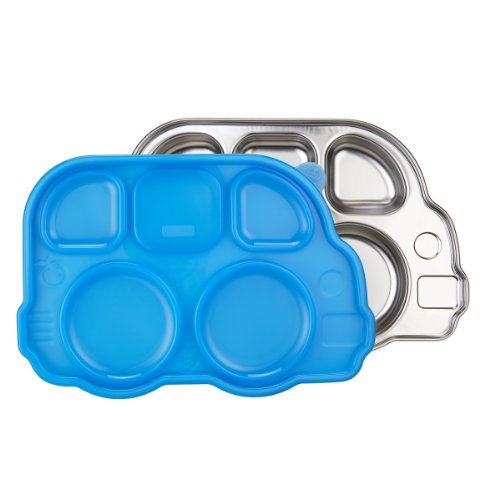 InnobabyDin Din Smart Stainless Bus Divided Platter with Sectional Lid (Blue)