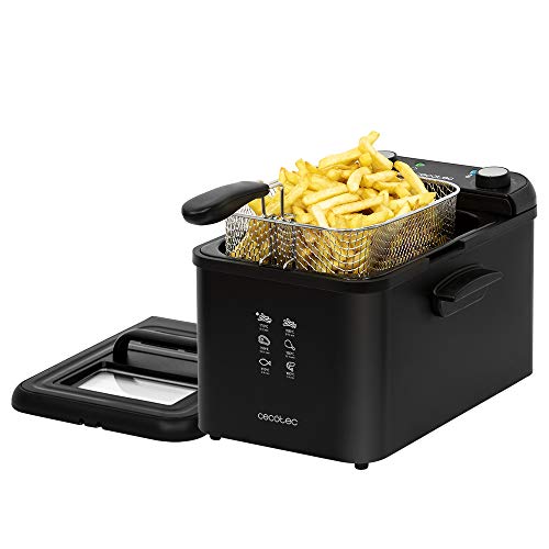 Cecotec Friteuse Électrique CleanFry Infinity 3000 Black. 4 L, Jusqu'à 190 ºC, Cuve Émaillée qui convient au Lave-vaisselle, Filtre OilCleaner pour maintenir l'Huile Propre, Full Inox, 3270 W.
