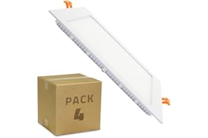 LEDKIA LIGHTING Pack Placa LED Cuadrada Foco Downlight Empotrable Plano 18W (4 un) Blanco Cálido 2800K - 3200K 120º