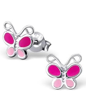 JAYARE Kinder-Ohrstecker Schmetterling 925 Sterling Silber Emaille 7 x 7 mm rosa pink Ohrringe