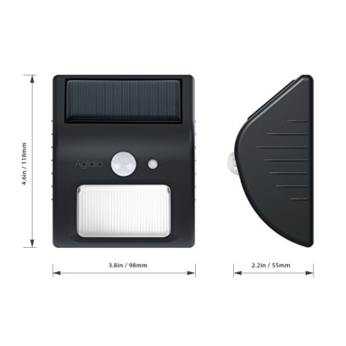 Aglaia Solar Wandleuchte Garten mit Bewegungs Sensor, Solarlicht 8 LEDs mit Auto Modu, IP65 Wetterfeste Sicherheit für Innenhöfe Balkone Terrassen Einfahrt Treppen usw. (Schwarz) - 2