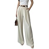 SMOWKLY Women’s Korean Style Loose Fit Wide Leg Trousers | Cotton Blend Pleated Palazzo Pants with Elastic Back Waist | High