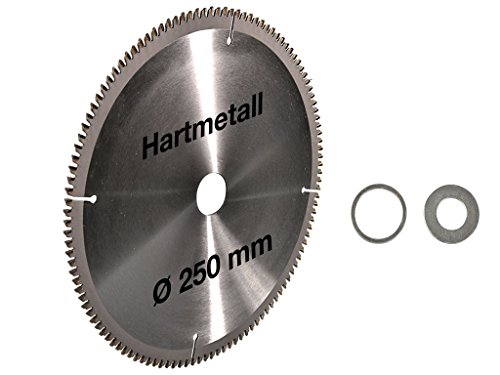 Kreissägeblatt für Alu Hartmetall 250 x 30 mm 120 Z + 2 Reduzierringe auf 25,4 und 16 mm