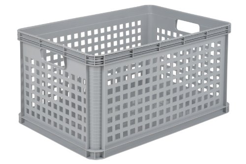 OKT - Cesta contenedora apilable (plástico, 64 l, 3 unidades), color gris