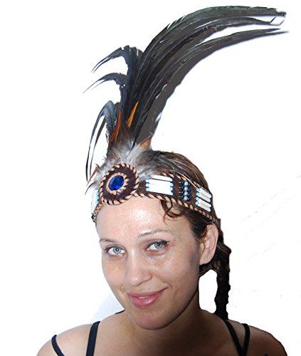 Terrapin Trading Fair Trade Native American Headdress Headband Bone Beads & Real Feathers head band