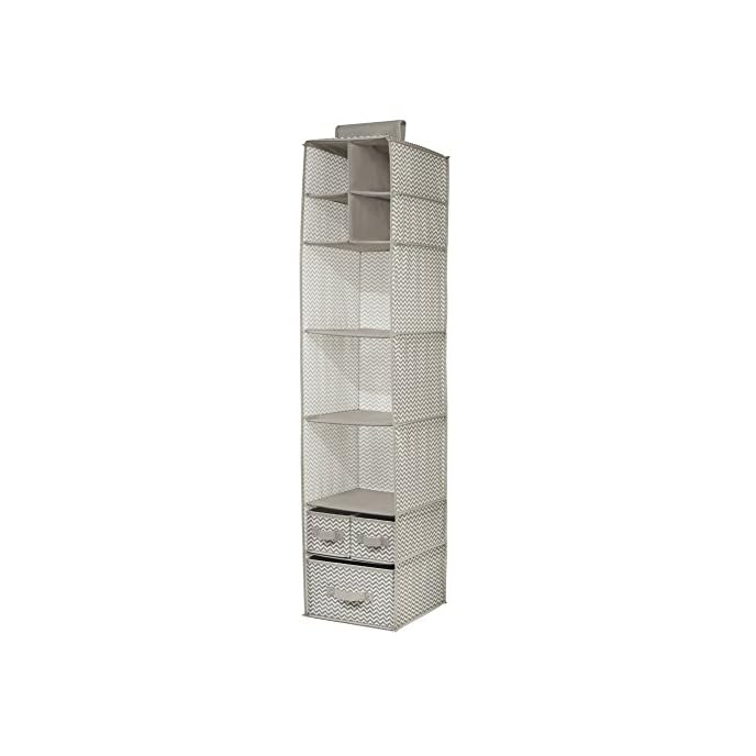mDesign hängender Stoffschrank – 7 Regale und 3 Schubladen – der ideale