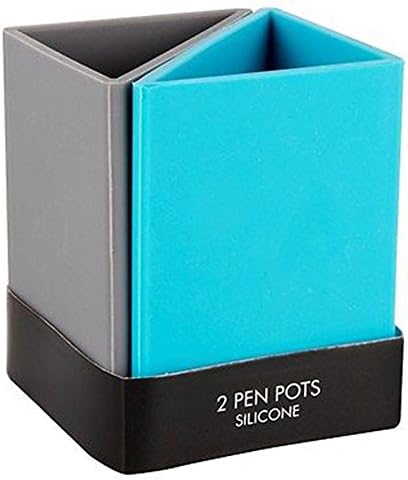 Evorys Silicone Pen Holder 2 Pack Modern and Unique Design Nonslip Triangular Shape Silicone Pen Pencil Pot Holder for Desk Organizer (Dark Grey &amp; Turquoise)