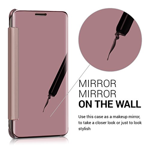 kwmobile Funda para Samsung Galaxy J5  2016  DUOS Case Espejo Estilo Libro - Carcasa con   ptica de Aluminio - Cover Plegable en Oro Rosa Reflectante