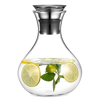 Ecooe Carafe en Verre de Borosilicate avec Couvercle Flexible 1500ml