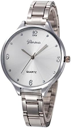 Crystal Stainless Steel Analog Watch Quartz Wrist Fashion Women Bracele (Silver)