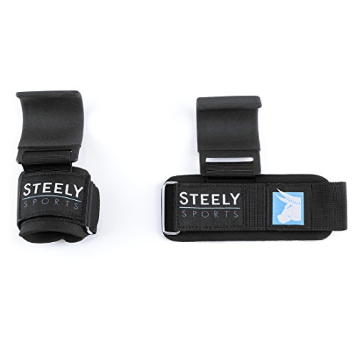 Steely-Sports Zughilfen – Power Lifting Hooks V2 / Klimmzughaken – Farbe: schwarz // Bodybuilding, Krafttraining, Fitness & Gewichtheben - 2